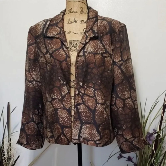 RUSSELL KEMP‎ ANIMAL Print Silk Beaded Blazer Jacket Size Large Brown - Picture 2 of 8
